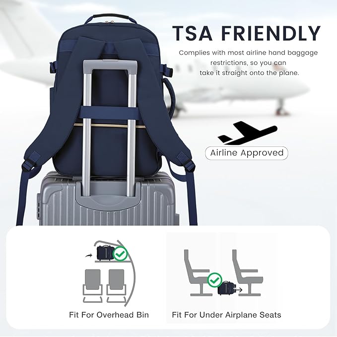 LOVEVOOK 40L Large Travel Backpack for Women Men, 17 Inch Carry on Backpack for Traveling on Airplane, Personal Item Travel Bag Airline Approved, Business Causal Weekender Backpack, Blue-Black