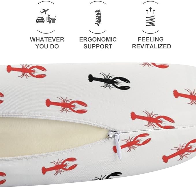 Breathable Travel Pillow Red Lobsters Black Lobster Memory Foam Chin Support, Removable Washable Cover for Airplane Car Office Sleeping