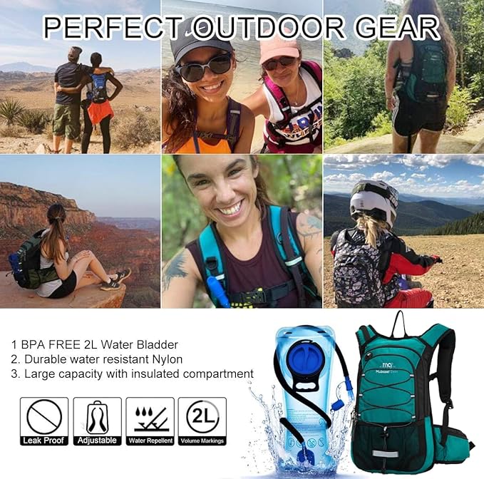 15L Insulated Hydration Backpack Pack with 2L Water Bladder Lightweight Hiking Backpack Bag for Women Men Daypack for Hiking Running Festival Camping Biking