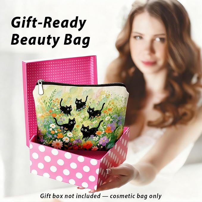 Cat Small Makeup Bag for Cat Lover Gift, Cute Kitty Cosmetic Zipper Travel Toiletry Bag for Daughters, Friends, Cats Girl & Women. Ideal Gifts For Travel, Birthdays, Graduation & Christmas