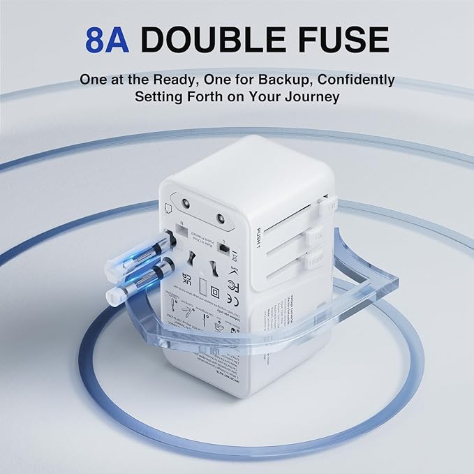 DAILYLIFE 220V to 110V Converter, Travel Adapter US to Europe - Power Converter Adapter Combo with 3 USB C and 1 USB A for US/UK/EU/AU, 1 Pack (White)