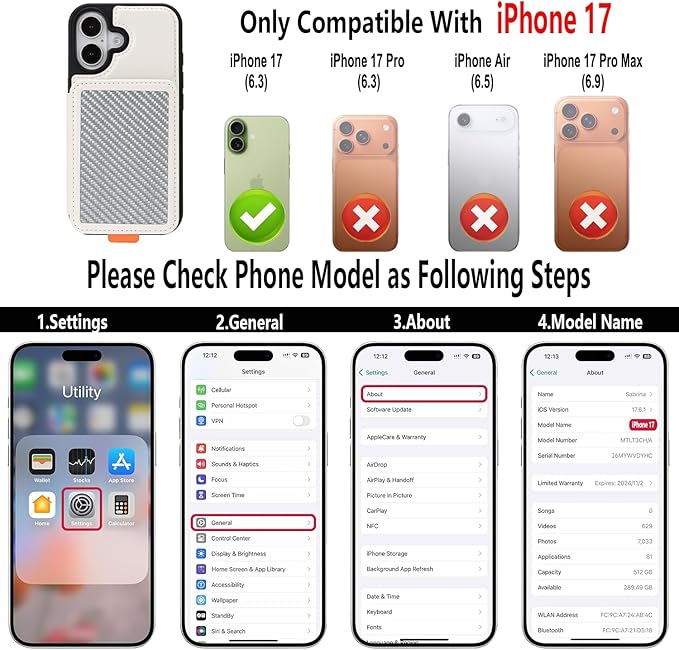 GUERNICA for iPhone 17 (6.1") Case Wallet with Card Holder, RFID Blocking Leather Protection, Shockproof Women Men Phone Case for Apple 17, A - Silver White