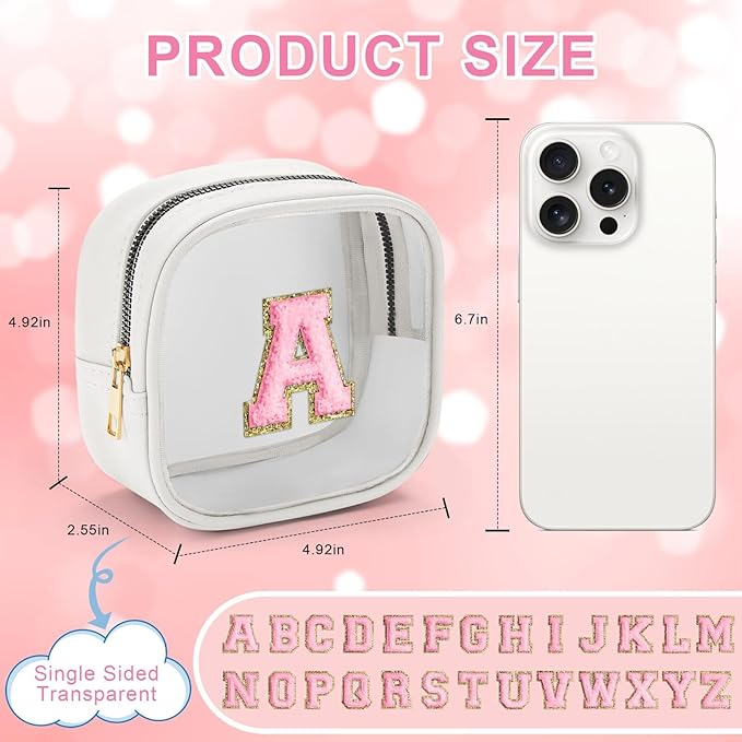 YOOLIFE Initial Make Up Bag Travel Toiletry Bag, Clear Makeup Bag Preppy Cosmetic Bags Organizer Travel Essentials Gifts for Women Teen Girlfriend Teacher Mom Birthday Mothers Day Gifts White P