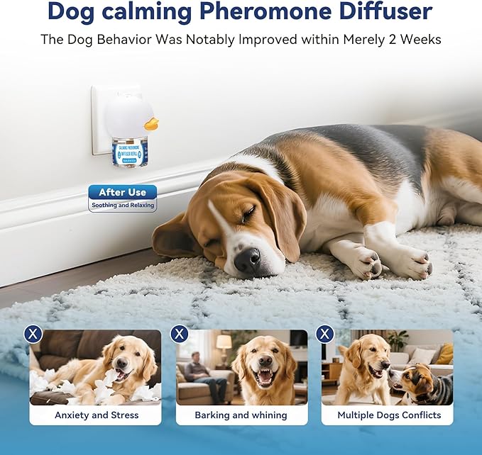 Dog Calming Pheromones Diffuser: 3-in-1 Kit Appeasing Pheromone Diffuser to Calm (1 Plugin+2x48ml Refills) for Comfort Reduces Stress Anxiety, Long-Lasting Appeasing Pheromone for Pet Dog Cat (3in1)