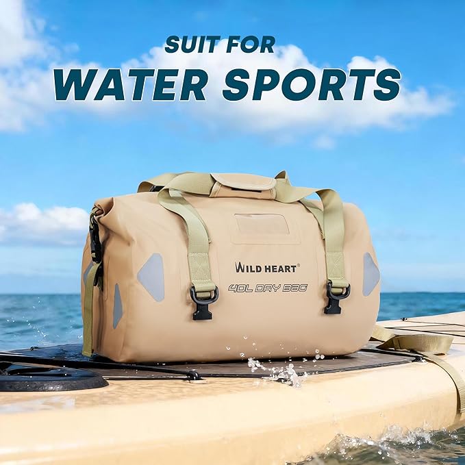 WILD HEART Waterproof Motorcycle Duffel Bag PVC500D Double-bottom With Rope Straps and Inner Pocket 40L 66L 100L for Kayaking, Camping, Boating,Motorcycle