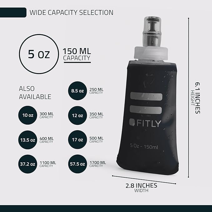 FITLY Soft Flask - Shrink As You Drink Soft Water Bottle for Hydration Pack - Folding Water Bottle Ideal for Running, Hiking, Cycling, Climbing & Rigorous Activity