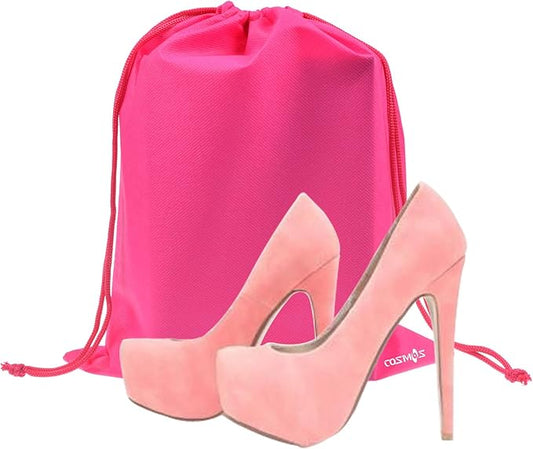 Cosmos 10 Pcs Travel Shoe Bags Shoe Organizer Pouch Storage String Bags for Travel Trip Carrying Packing, Dust-proof Non-Woven Fabric in Drawstring, 13.75" x 11" (Hot Pink)