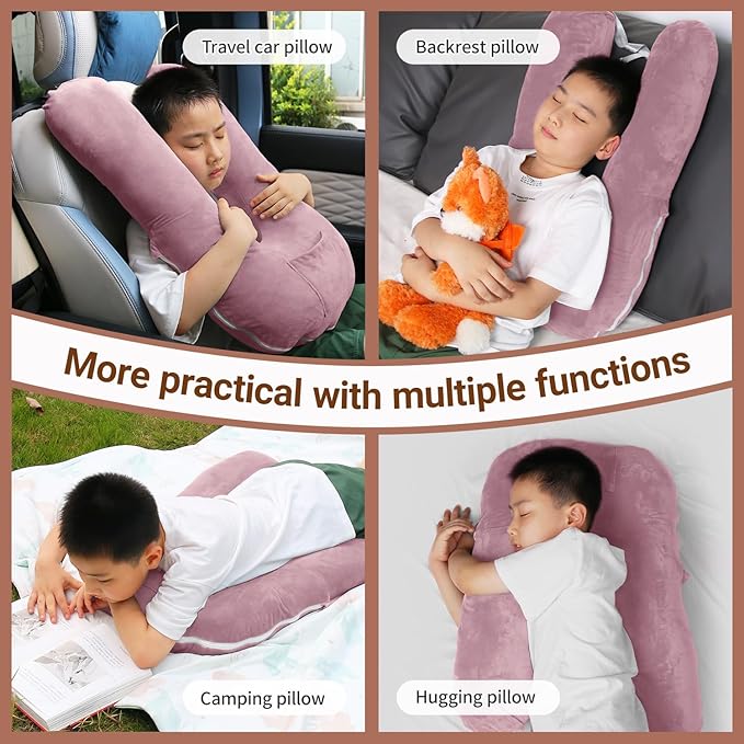 Travel Pillow, Car Pillow for Kids and Adults-Neck & Body Support，car Sleeping Pillow，Road Trip Essentials，Removable and Washable Covers，Skin-Friendly（Purple）