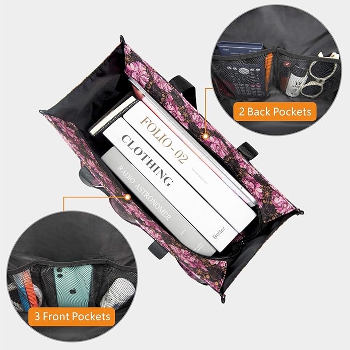 TOPDesign Utility Water Resistant Tote Bag with 13 Pockets, Top Zipper Closure & Thick Bottom Support, for Working Women