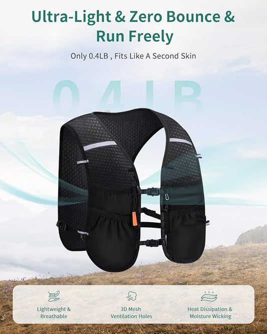 ECOHUB Running Hydration Vest Backpack with 2*500ML Soft Flask, Lightweight Trail Running Pack for Men Women, Adjustable No Bounce Hydration Backpack for Marathon Hiking Cycling