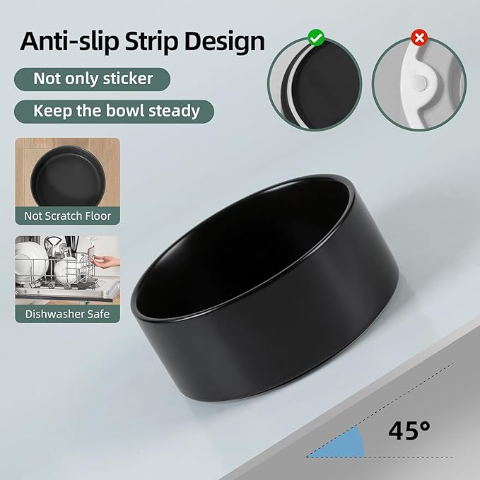 Ceramic Raised Dog and Cat Bowl Set, 2 Heights Elevated Stand, Food and Water Bowl for Small Breed Dogs, Weighted Dog Dishes, Pet Bowl(6.1'',28.7oz, Black)