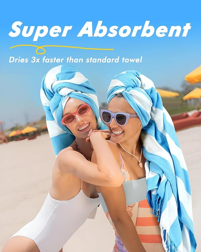 6 Packs Oversized Turkish Beach Towel 74"x38" Thin Quick Dry Sand Free Pool Swim Towels Large XL Adult Clearance Blanket Travel Vacation Accessories Essentials Multi Stripes Green