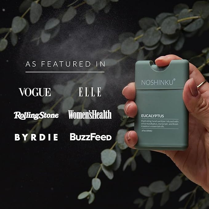 Noshinku - Refillable Hand Sanitizer Eucalyptus 3-Pack, Travel Size Spray with Hydrating Botanical Oils, Natural Ingredients, All Natural Fragrances, Sugarcane Derived Alcohol, No Parabens, No Dyes