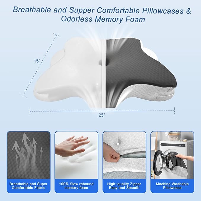 Pain Relief Cervical Pillow for Neck Support, Adjustable Ergonomic Pillow Cozy Sleeping, Odorless Orthopedic Memory Foam Pillows, Contour Bed Pillow for Side Back Stomach Sleeper