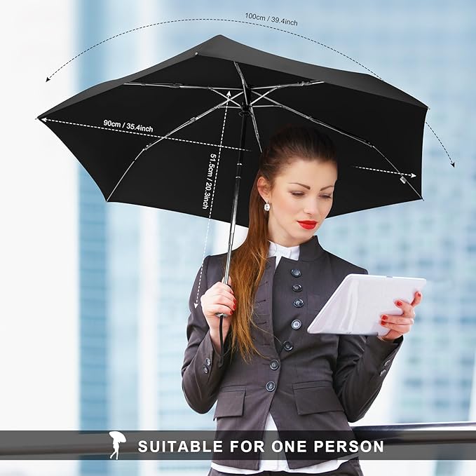 LEAGERA Compact Travel Umbrella for Purse - Flat Handle, Waterproof for Light Rain