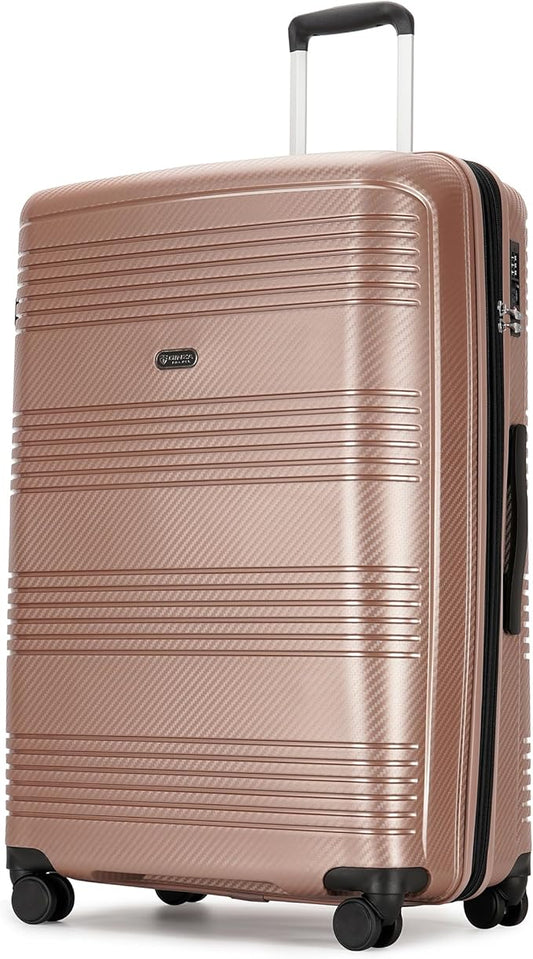 GinzaTravel 29 Inch Large Checked Luggage Expandable Hard Shell Suitcase with Spinner Wheels TSA Lock for Travel, 29inch, Rose Gold