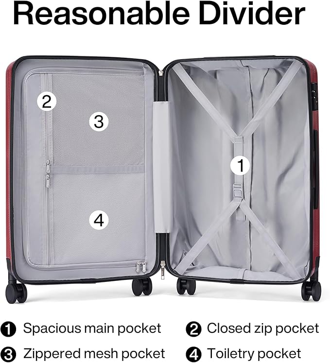 Hanke Luggage Sets 2 piece Carry On Luggage with Wheels PC Hard Shell Suitcases Lightweight Checked Travel Luggage Large Travel Suitcase Woman Men 20/29 Inch （Burgundy）