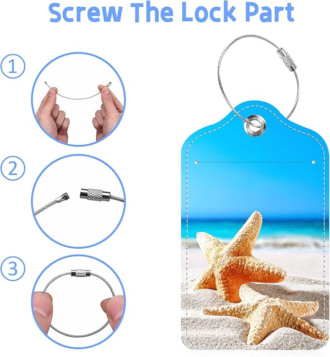 2 Pack Luggage Tags for Suitcase Sea Shells on The Seashore Leather Stainless Steel Loop Label Tags for Women Men Travel Bag Suitcase with Privacy Cover Name ID Card