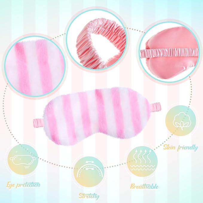 Cuffbow 6 Pcs Plush Sleep Eye Mask Silk Furry Eye Covers for Sleeping Cute Sleep Mask Fluffy Comfortable Sleeping Blindfold for Travel Sleepover Nap Party Supply Women(Lazy,Bright)