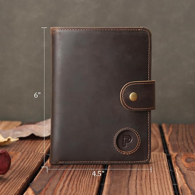 Polare Luxury RFID Blocking Leather Passport Holder Travel Wallet For Men and Women (Dark Brown with AirTag Slot(Snap Version))
