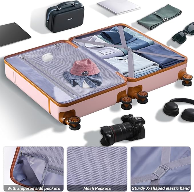 Krute Luggage Sets 5 Pieces Suitcase Set Hard Shell Carry On Luggage with Spinner Wheels TSA Approved Durable PC+ABS Hard Side Suit Case