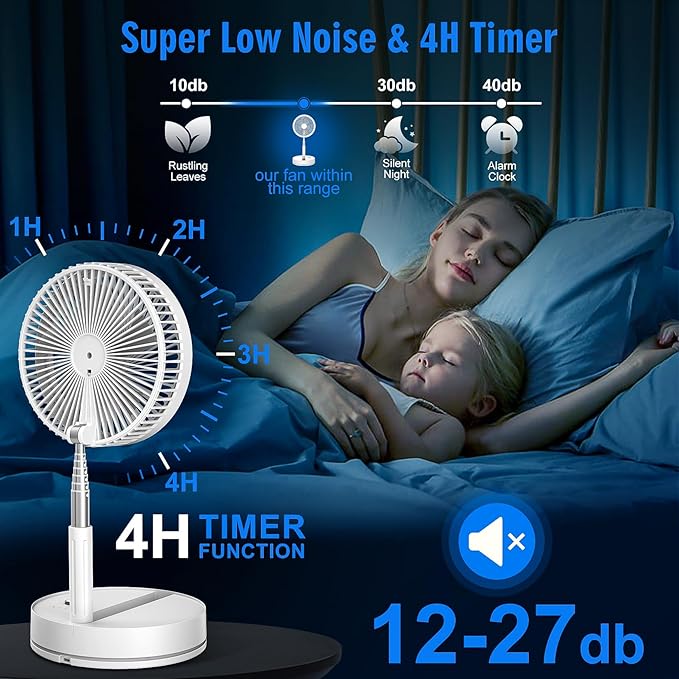 LIPETY Portable Foldable Rechargeable Oscillating Fan - 9" 7200mah Battery Operated USB C Small Fan Remote, Quiet Table Desk Fan Folding Standing Pedestal Fans for Bedroom Rome Office Camping Travel