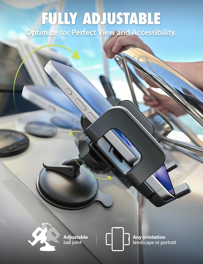 Bracketron Griplox Waterproof Suction Cup Mount Boat Phone Holder Phone Mount for Boats Kayak Sailing Marine Boating Marina