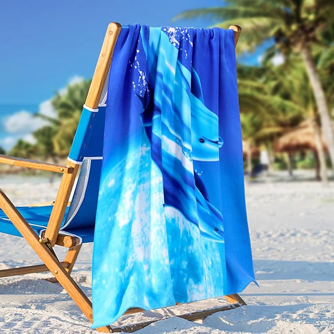 Genovega 2 Packs Oversized Beach Towel Set Extra Large Big XL Pool Camping Swim Clearance Towels 36x72 Soft Blanket Cruise Essentials Accessories Must Haves Vacation Necessities Adult Blue Dolphins