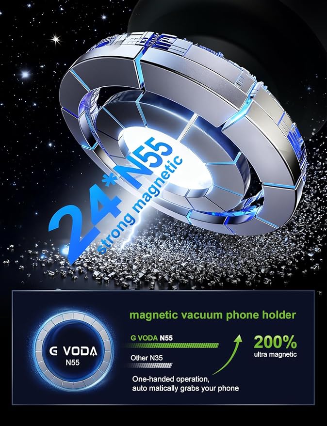 for Suction Phone Mount, 360° Electric Vacuum Magnetic Phone Holder,Only on Car/Gym/Mirror/Smooth Surface/Vlogging Travel,Content Creator Phone Holder Compatible with All Smartphones(Black)