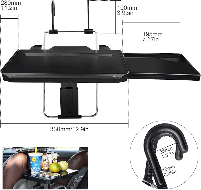 CPROSP Car Steering Wheel Seat Tray Desk Foldable Portable with Mouse Drawer for Eating Writing Working in Car, with Notebook Groove/Drink Cup Groove