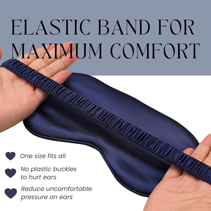 Silk Satin Sleeping Eye Mask, Navy Sleep Eye Night Blindfold for Women and Men, Soft Breathable Blackout Eyeshade Eye Cover for Travel, Wedding Bridesmaid Gift