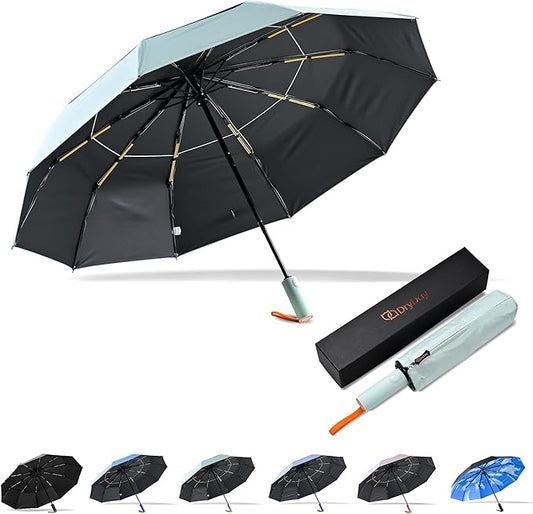 DryDay Travel Umbrellas for Rain - Large Windproof Double Canopy Umbrella, 10 Durable Ribs, Strong Frame, Auto Open Close Ergonomic Handle, Compact Waterproof Umbrella for Women & Men