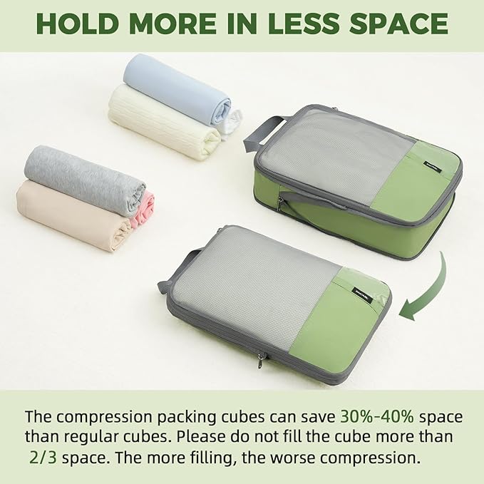 BAGAIL 6 Set/4 Set Lightweight Compression Packing Cubes with Packing List, Anti-Tearing Expandable Organizer Bags for Travel