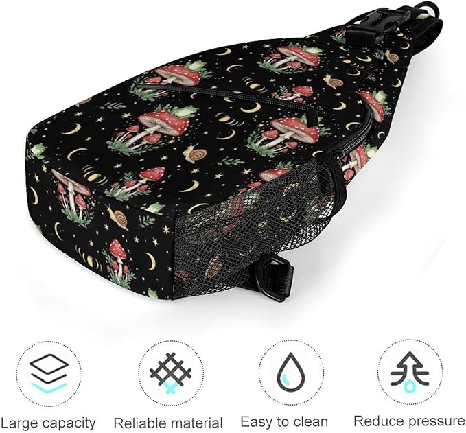 SWEET TANG Casual Sling Backpack for Women Chest Shoulder Crossbody Backpack, Gym Funny Sack, Satchel Travel Bag Outdoor Hiking Daypack Moon Frog Mushroom