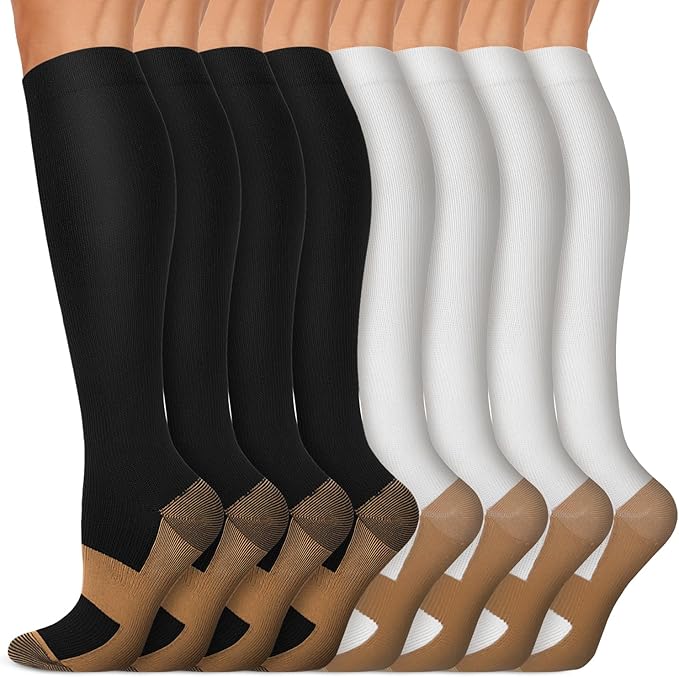 Copper Compression Socks 15-20 mmHg for Men & Women 8 Pairs – Circulation Support for Nurses, Travel, Running, Hiking, Soccer