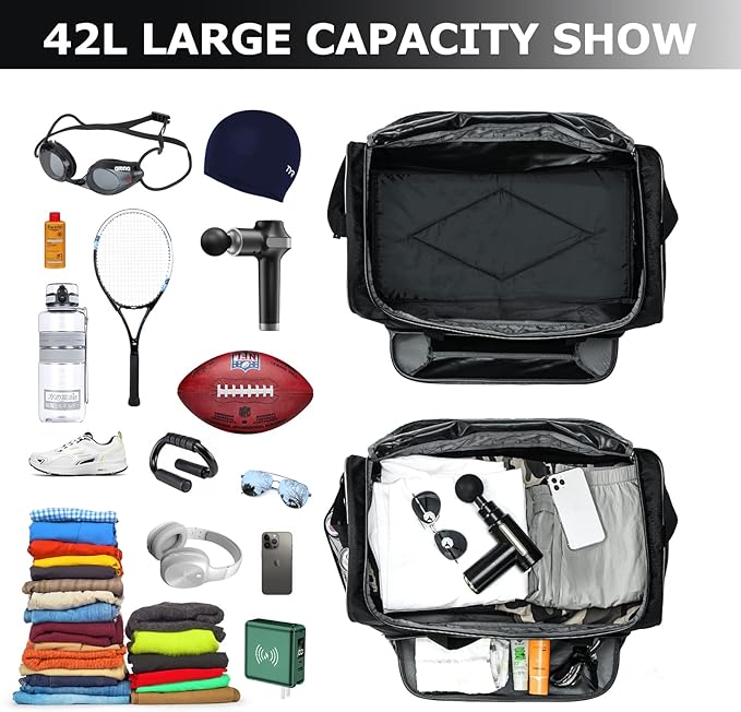 Mens Gym Bag 21 inch Large Overnight Weekender Duffle Bag for Travel Sport-Black/Grey