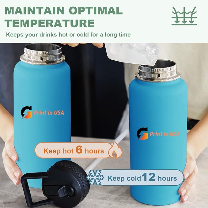 Personalized Custom Print in USA Water Bottle 10Pcs 32oz Stainless Steel Double Wall Coffee Cup with Lid & Straw Insulated Tumbler with Colorful Text Logo Photo