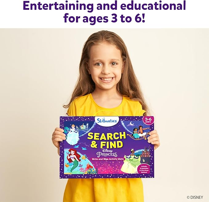 Skillmatics Search and Find Disney Princess Educational Game - Reusable Preschool Learning Activities, Christmas Toys, Art & Crafts, Gifts for Toddlers & Kids of Ages 3, 4, 5, 6