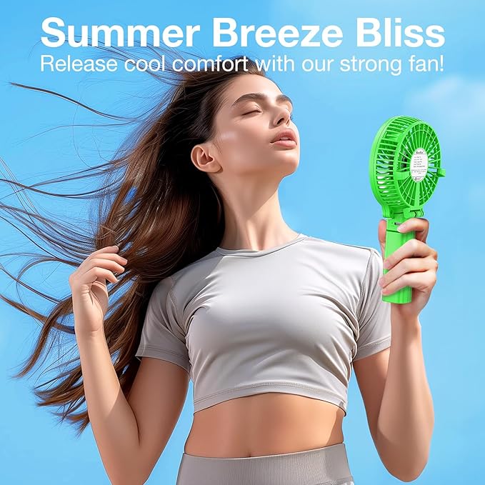 VersionTECH. Portable Handheld Fan, Powerful+Durable+4000mAh+180° Foldable, Mini Table Fans with USB Rechargeable Battery Operated Cooling Accessories for Personal Use, Travel, Office Green