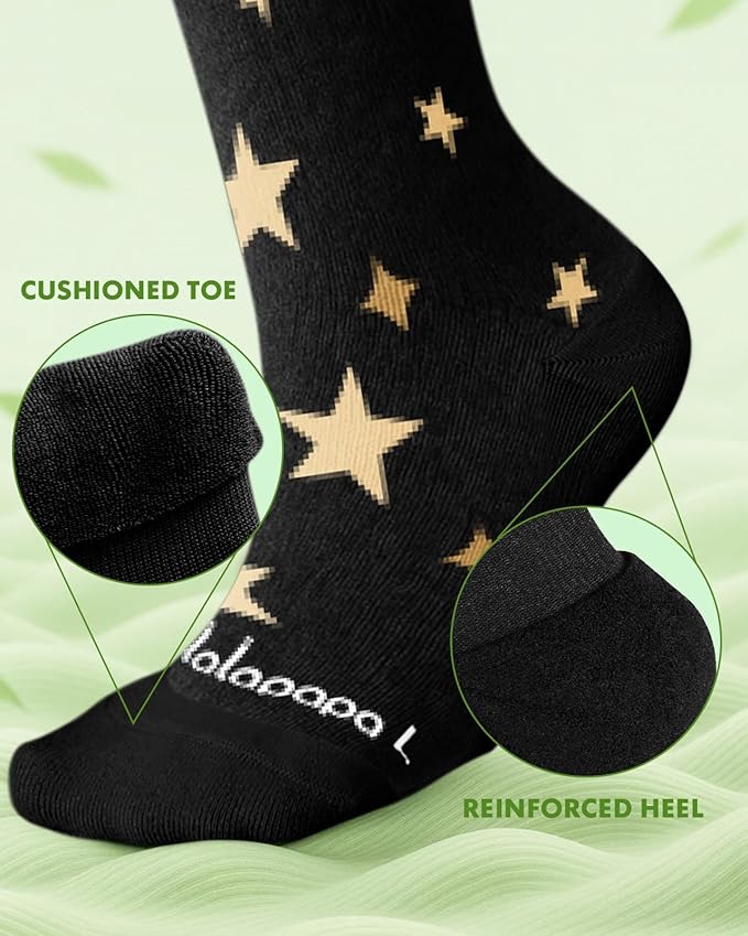 Bamboo Viscose Compression Socks for Women Men 2 Pairs 15-20mmHg Knee High Compression Socks Travel Nurse