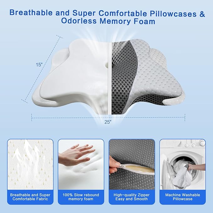 Pain Relief Cervical Pillow for Neck Support,Adjustable Ergonomic Pillow Cozy Sleeping,Odorless Orthopedic Memory Foam Pillows,Contour Bed Pillow for Side Back Stomach Sleeper