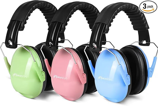 MelonArt Kids Ear Protection Earmuffs 3 Pack Noise Cancelling Headphones for Kids 27dB Toddler Soundproof Headphones Noise Reduction for Autism Sensory Shooting (Blue & Pink & Green)
