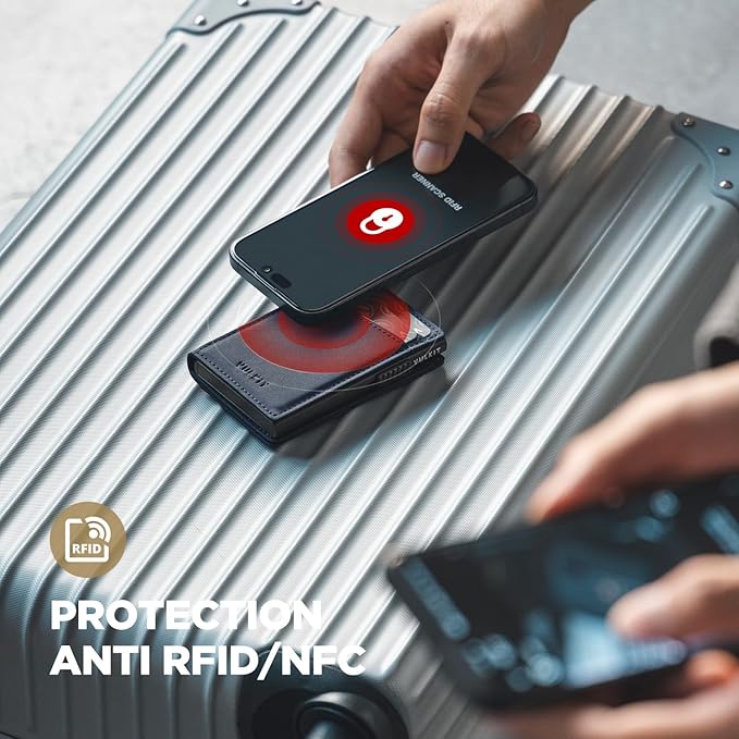 VULKIT Men's Wallet with ID Window Premium Leather Wallets RFID Blocking Minimalist Wallet Pop Up Card Holder Magnetic Closure