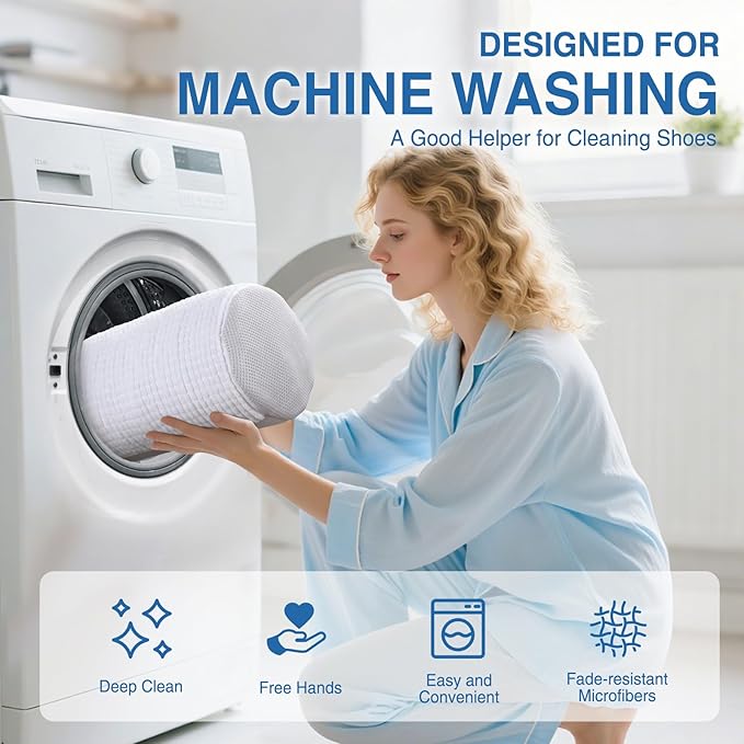 2PCS Reusable Shoe Wash Bags, White, Zipper Closure, Basic Style, 6.3" Diameter x 13" Length, Fits Most Shoe Sizes, Tearproof, Foldable, Expandable, Water Resistant