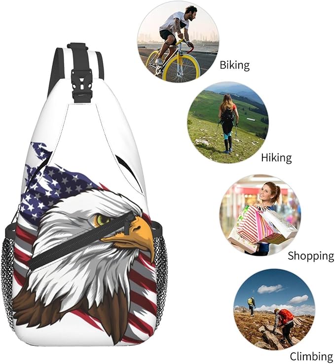 Eagle American Flag Sling Bag Multipurpose Crossbody Sling Backpack Travel Cycling Hiking Shoulder Bag For Women Men