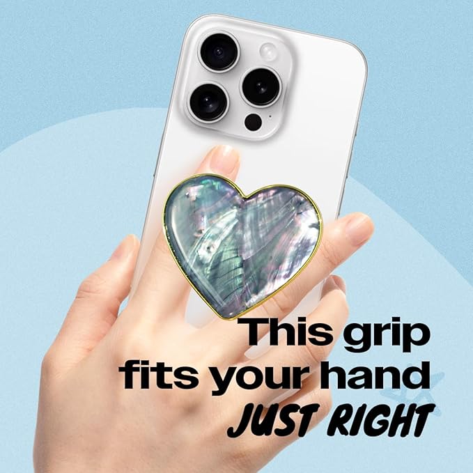 OnTheGrip Cute Natural Seashell Design Heart Shape Collapsible Mobile Phone Grip Stand Holder for Smartphone Tablet Cell Phone Accessory (Blue Green)