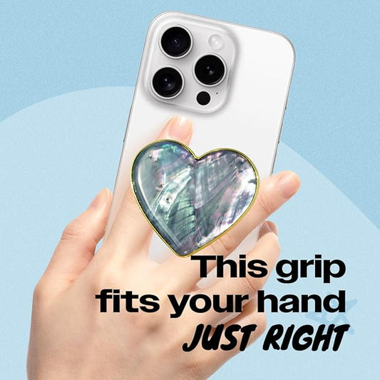 OnTheGrip Cute Natural Seashell Design Heart Shape Collapsible Mobile Phone Grip Stand Holder for Smartphone Tablet Cell Phone Accessory (Blue Green)
