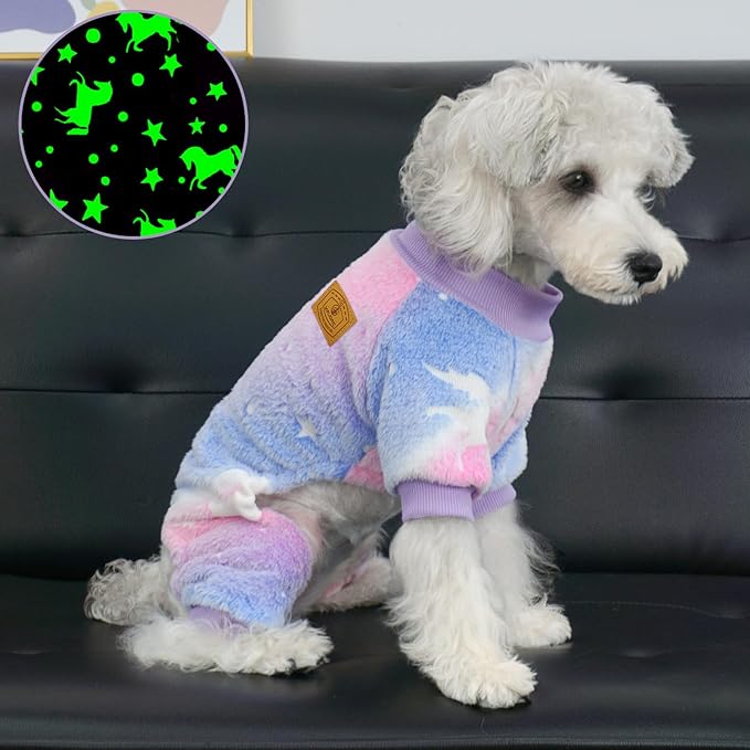 XPUDAC Dog Sweater Glows in The Dark Fleece Pajamas for Small Medium Dogs Girl Boy Puppy Clothes for Halloween Christmas Winter(Medium)