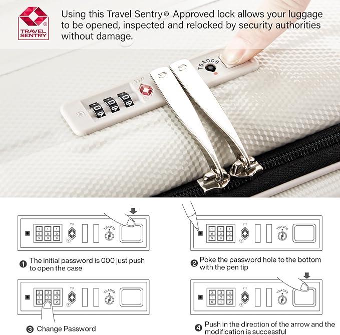 Hanke 24 Inch Checked Luggage PC Hard Case Luggage Top Opening Aluminum Frame Travel Luggage Suitcases with Wheels for Woman Men.(Ivory white)