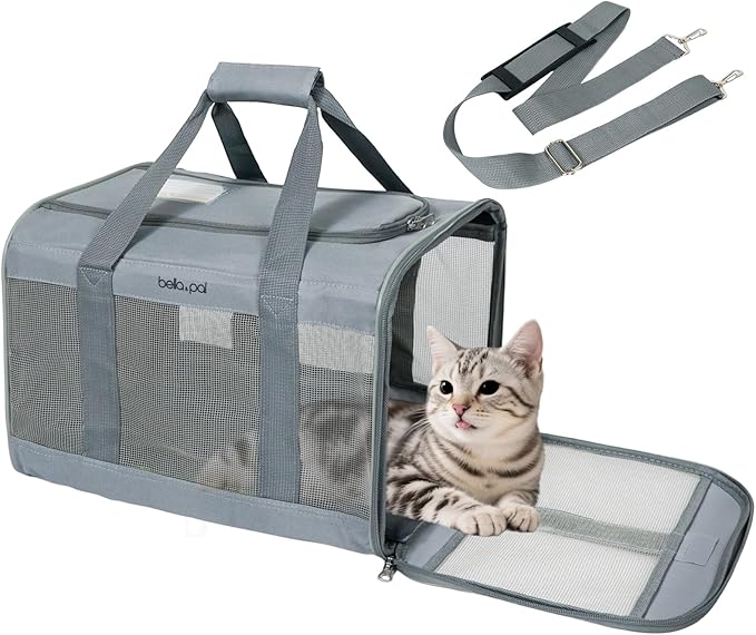BELLA & PAL Cat Carrier Travel Bag, Airline Approved Lightweight Cat Carrier, Soft Sided Pet Carrier for Puppy Dogs Up to 18lbs, Collapsible Kitten Bag with Removable Waterproof Mat, Ventilated Mesh